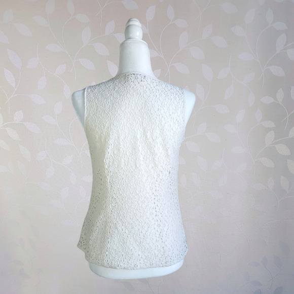 Vintage 90s Van Heusen Cream Floral Eyelet Button Front Sleeveless Top Vest XS - Picture 10 of 16